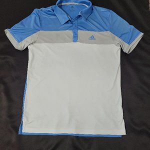 Men's Adidas Polo Shirt, Blue/Gray/White Color Block, Size Medium